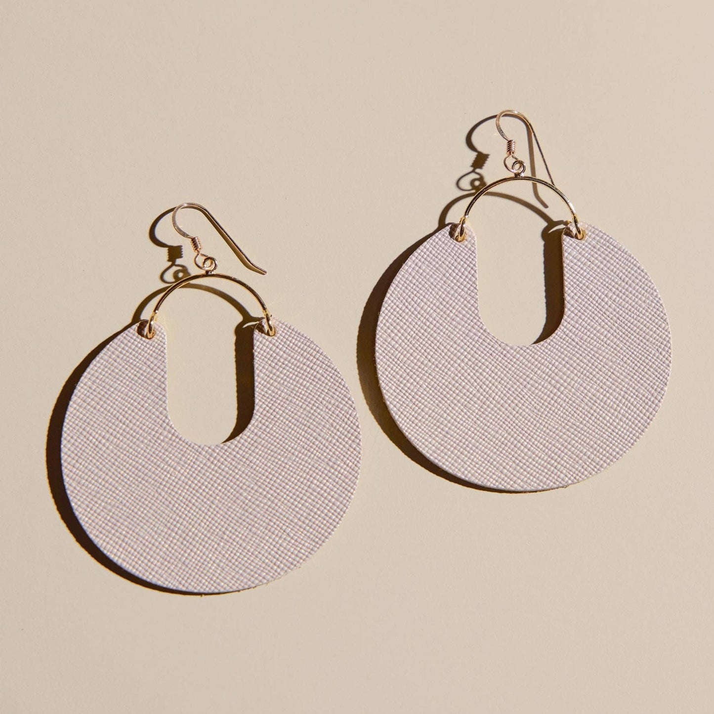 Frosted Pink Leo Leather Statement Hoop Earrings: Gold