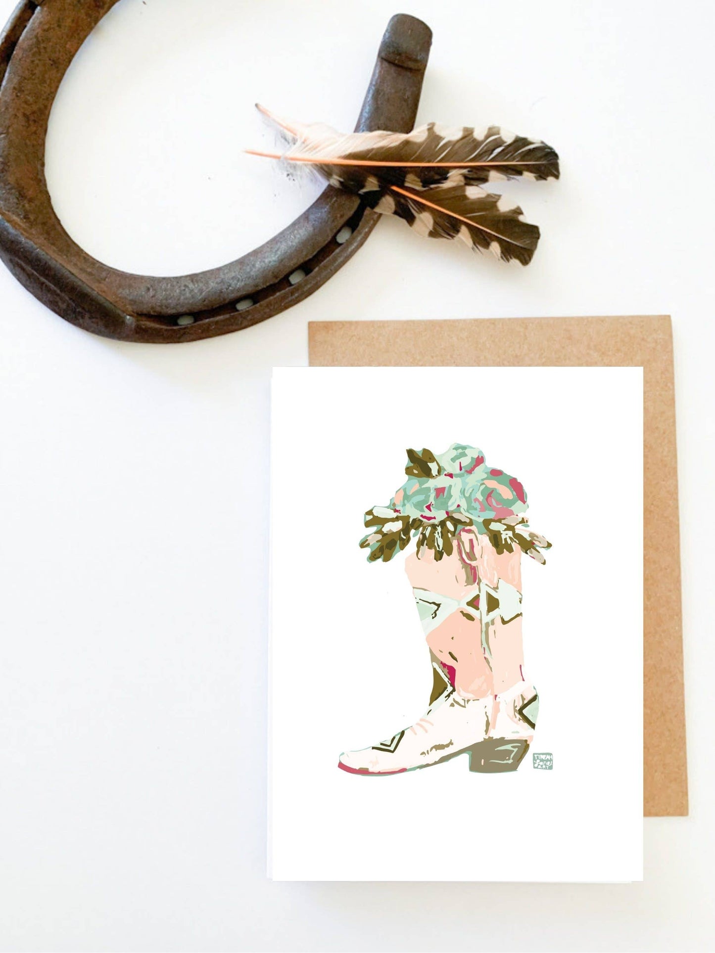Western Cowboy Boot Floral and Cactus Blank Notecard Set