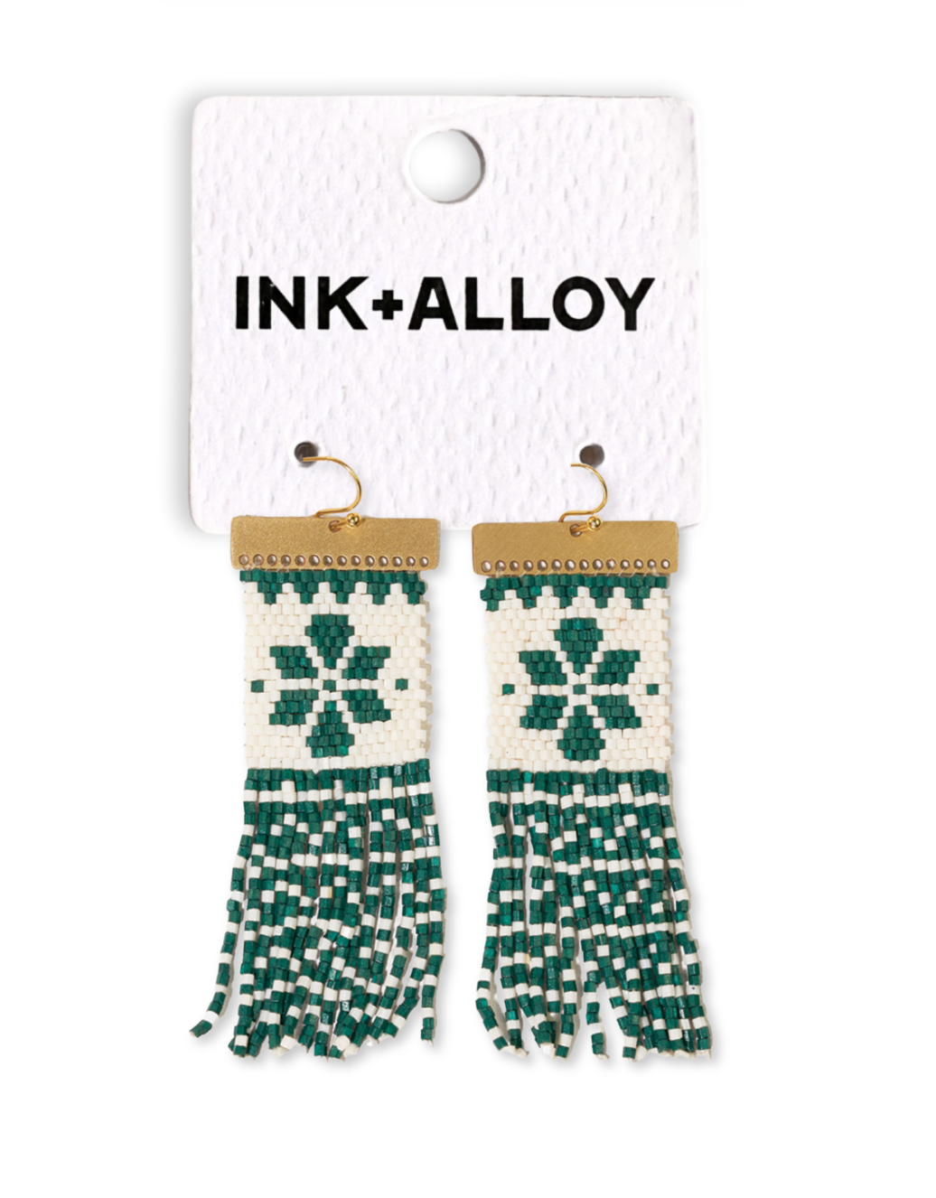 Lauren Holiday Beaded Fringe Earrings Green