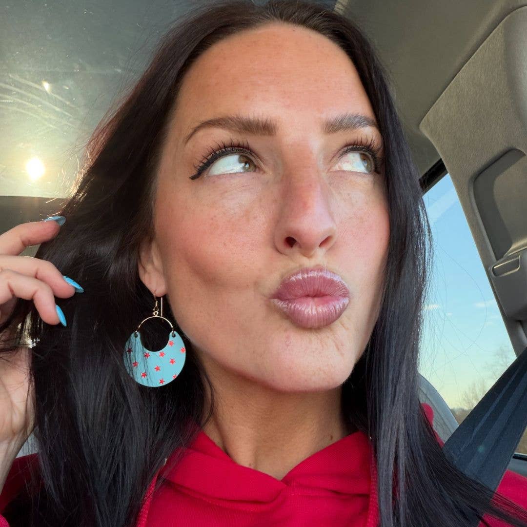 Teal Lagoon Star Nina Leather Hoop Earrings: Gold