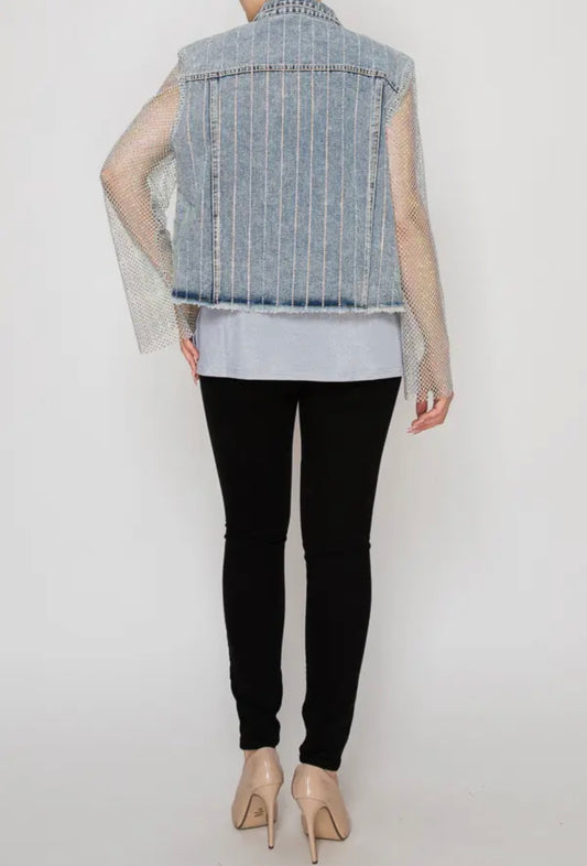 Rhinestone Denim Jacket w/superstar sleeves