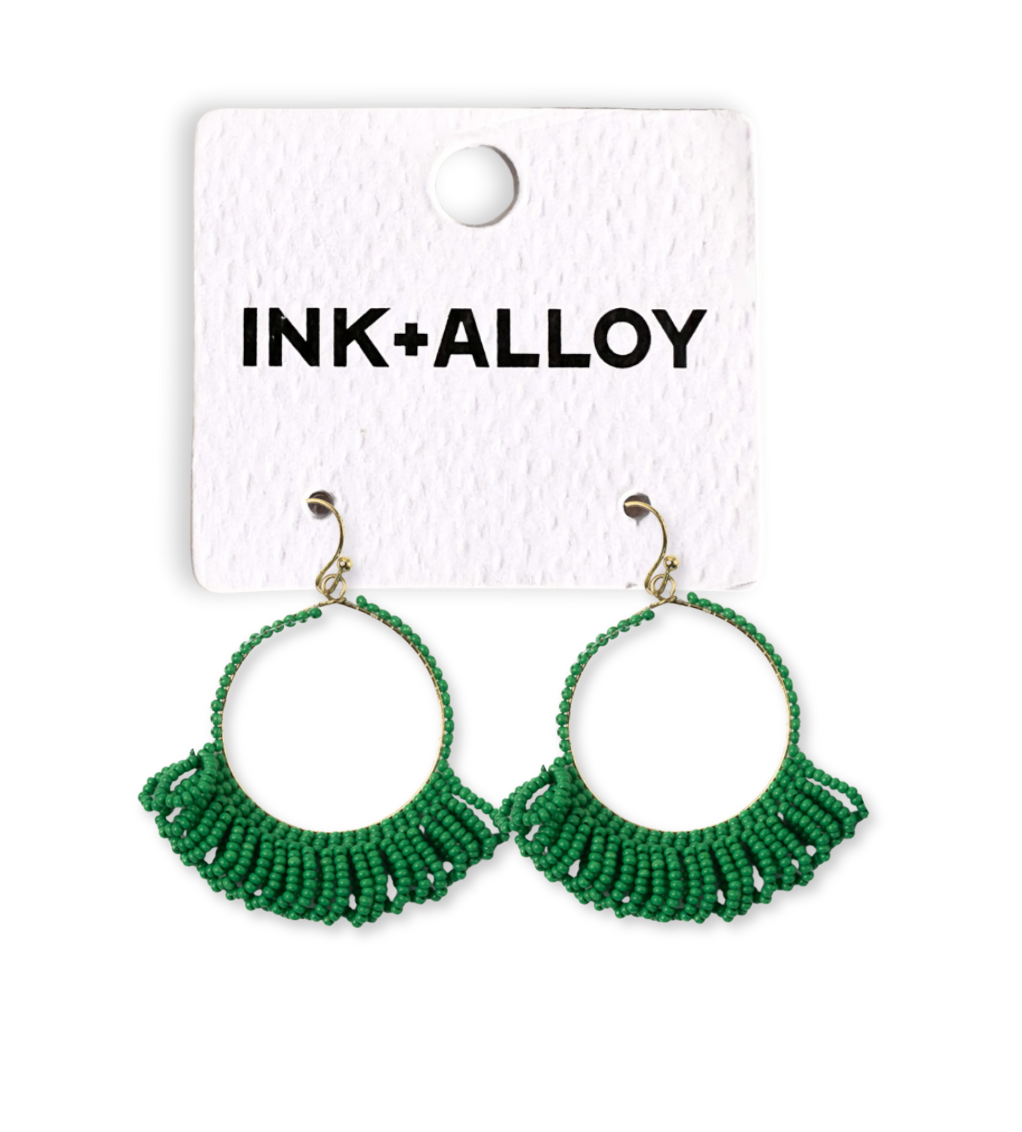 Kendra Fringe Hoop Seed Bead Earring Kelly Green