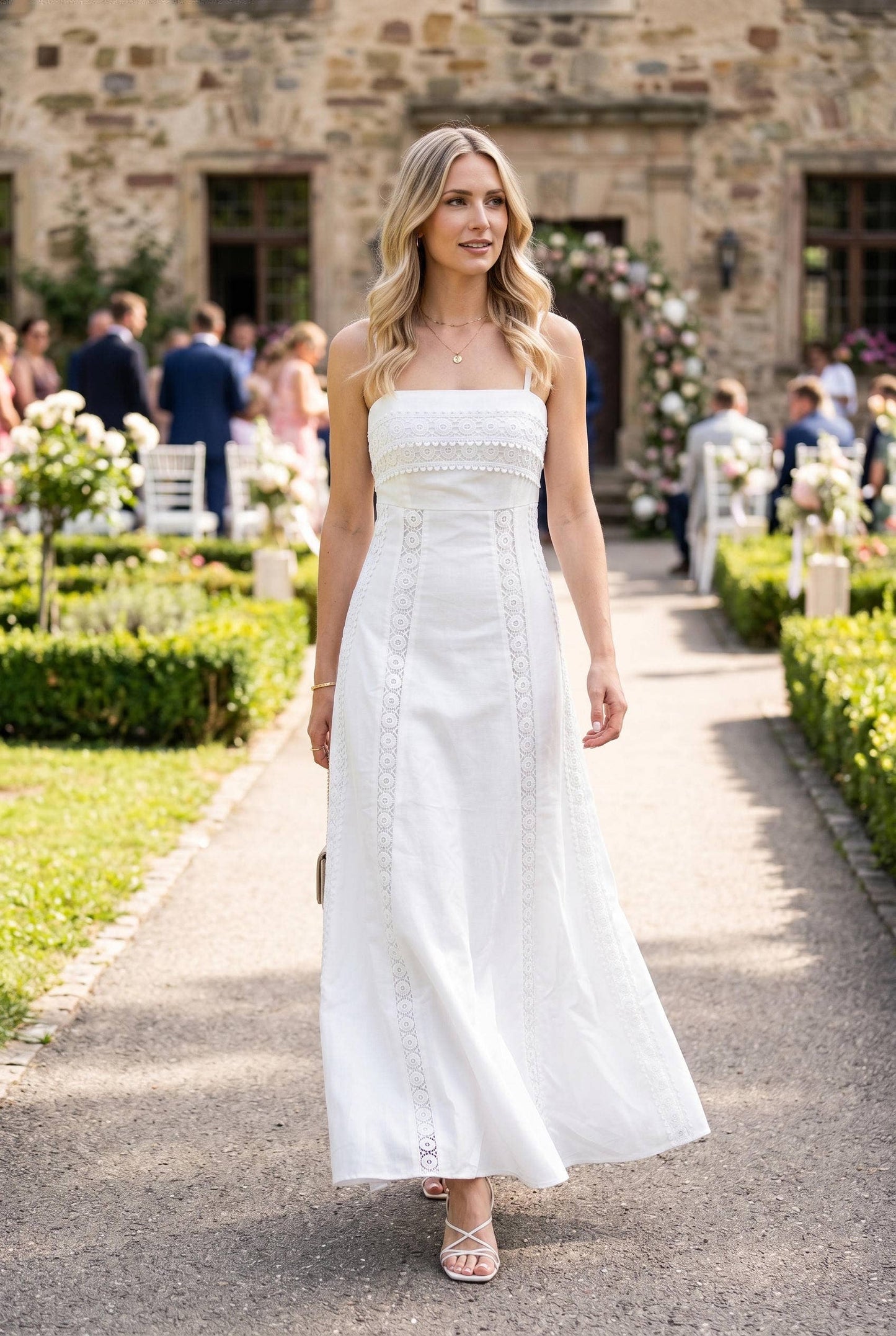 Lace Trim Panel Maxi Dress