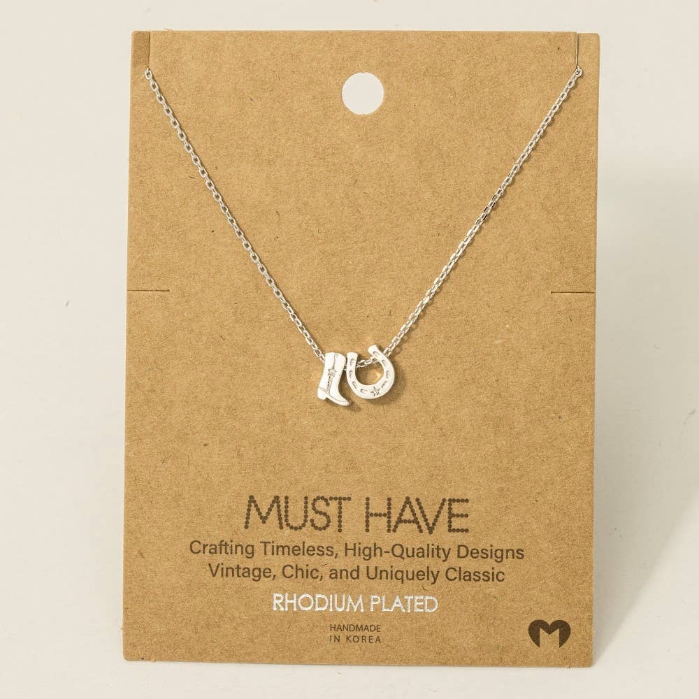 Cowboy Boots Horse Shoe Necklace