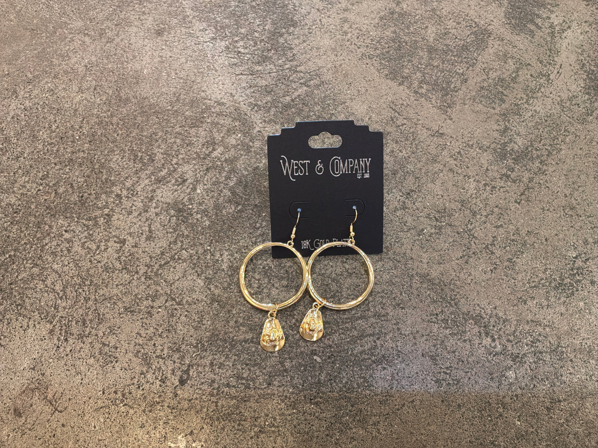 West & Co Hoop Earrings w/ Cowboy Hat Charm
