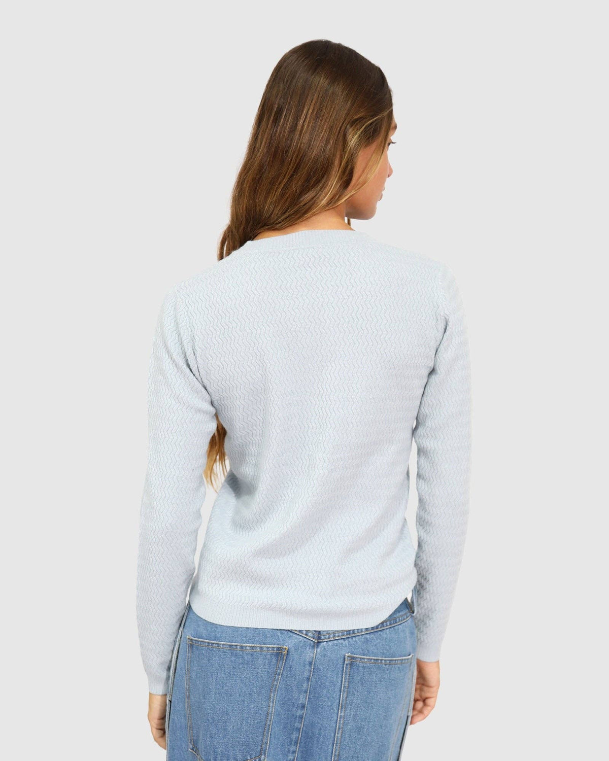 Frankie Textured Knitted Long Sleeve Top - Denim Blue