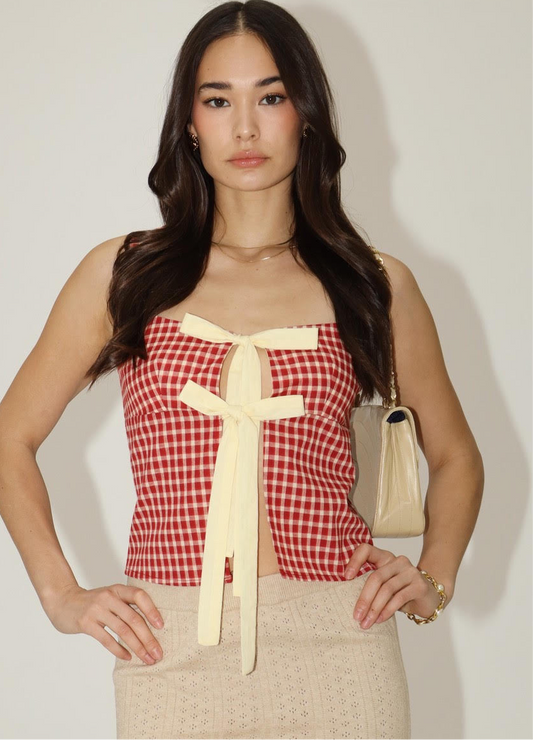 Red and cream tie front tank