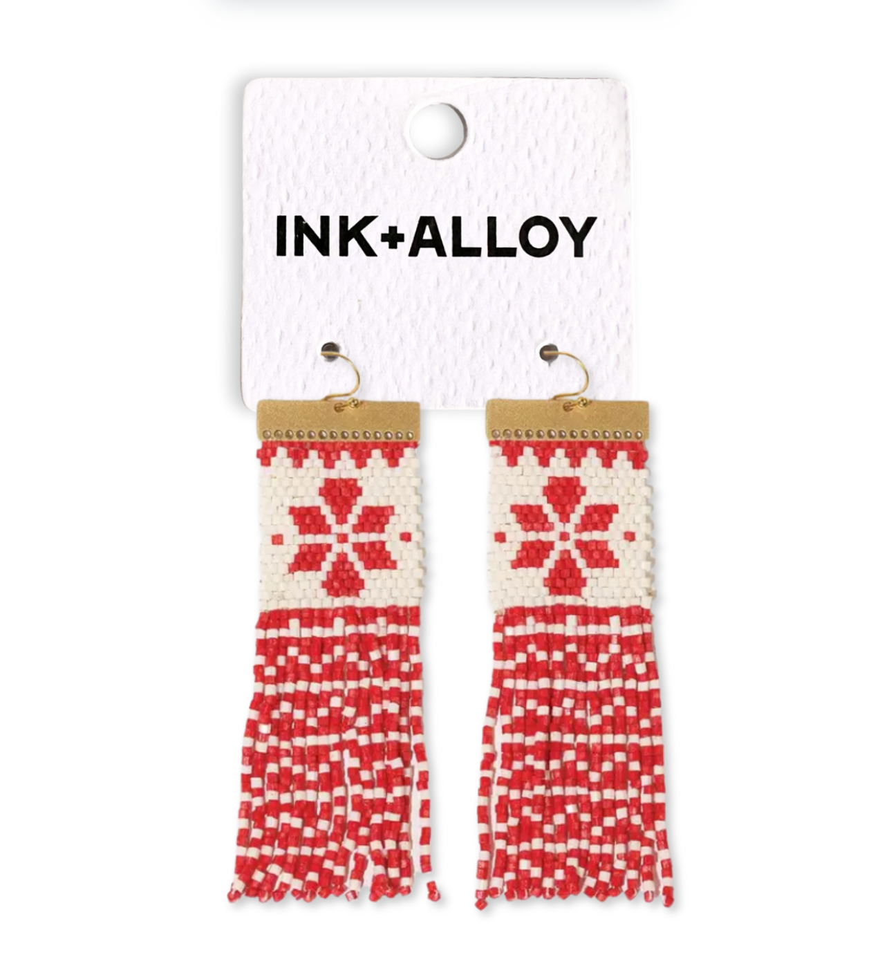 Lauren Holiday Beaded Fringe Earrings Red