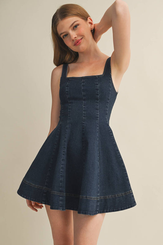 Square Neck Denim Dress