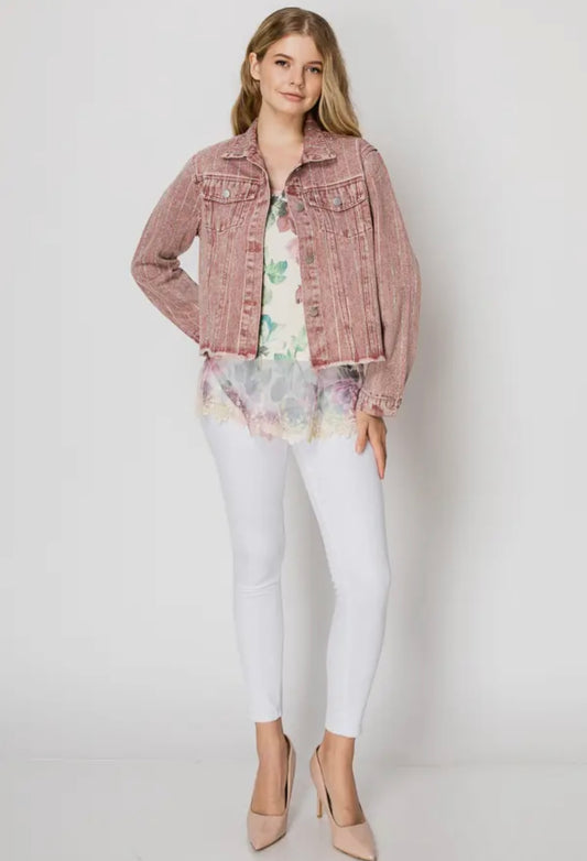Rhinestone Pink Denim Jacket