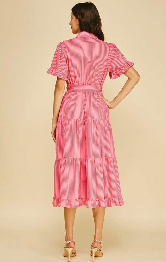Striped Tiered Midi Dress
