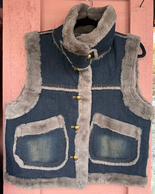 Faux Fur Denim Vest