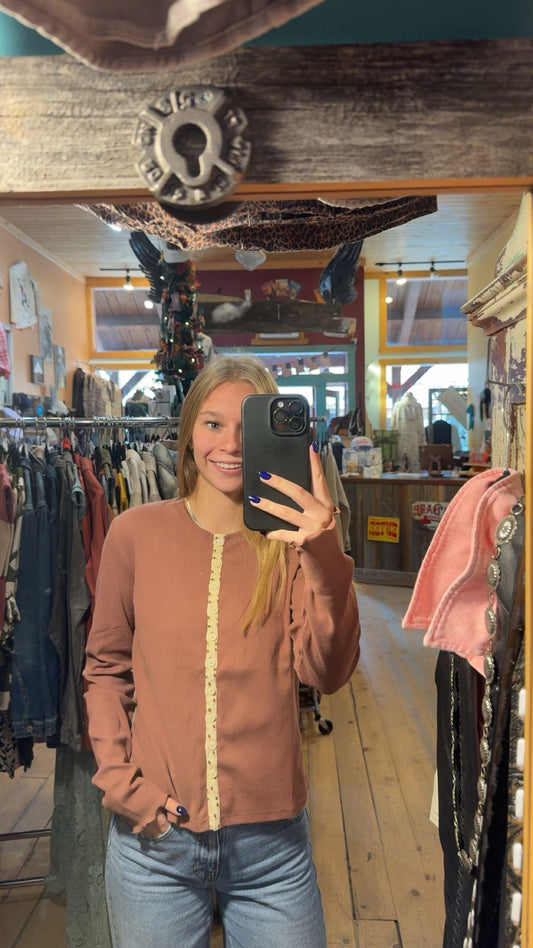 Floral Button-Up Knit Top