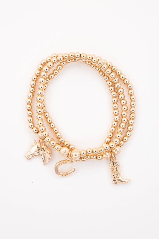 3pc Dainty Bracelets w/ Horseshoe, Boot & Horse Head Charms