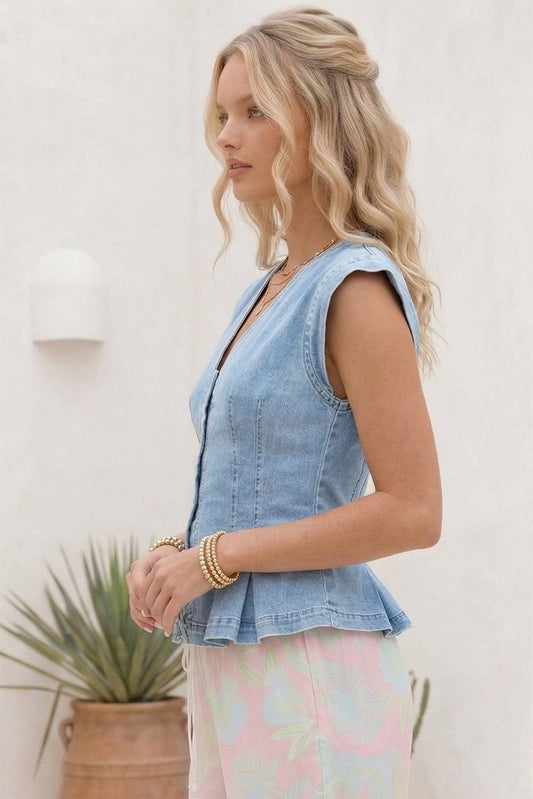 Denim Flutter Top