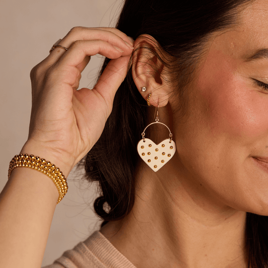 Ecru Harlow Studded Heart Hoop Earrings: Silver