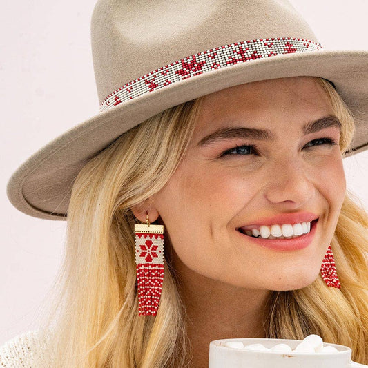 Lauren Holiday Beaded Fringe Earrings Red