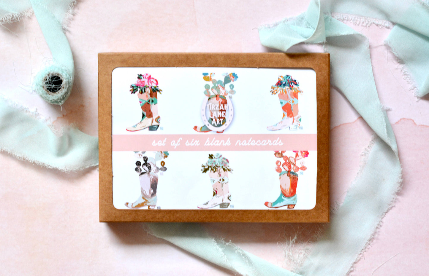 Western Cowboy Boot Floral and Cactus Blank Notecard Set