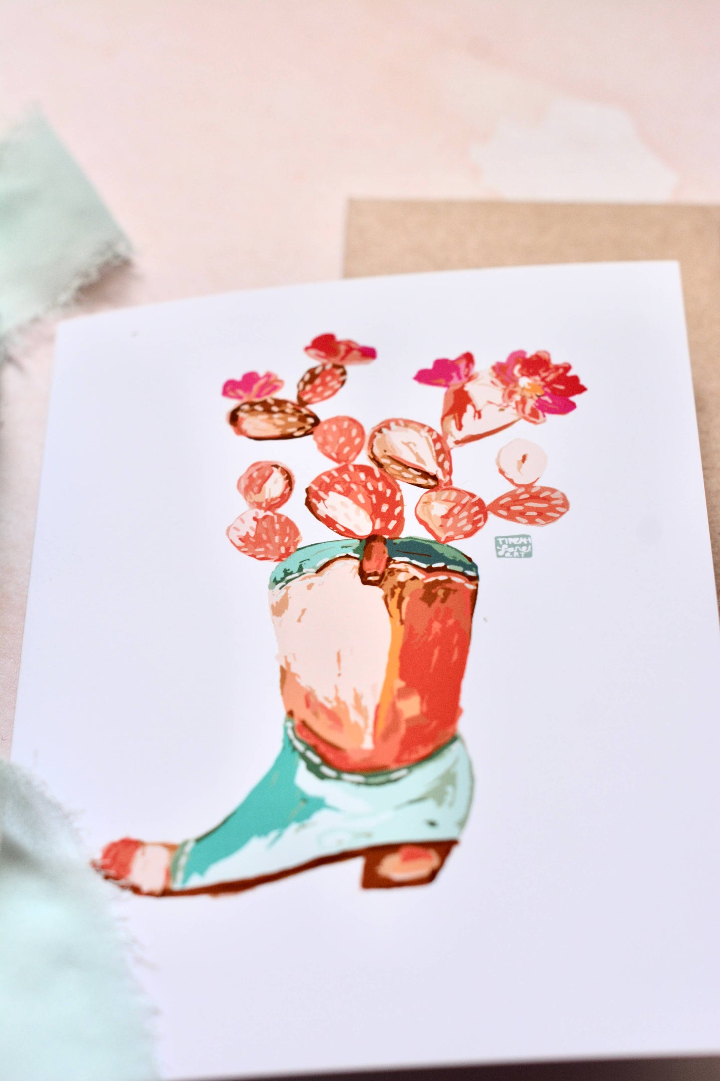 Western Cowboy Boot Floral and Cactus Blank Notecard Set