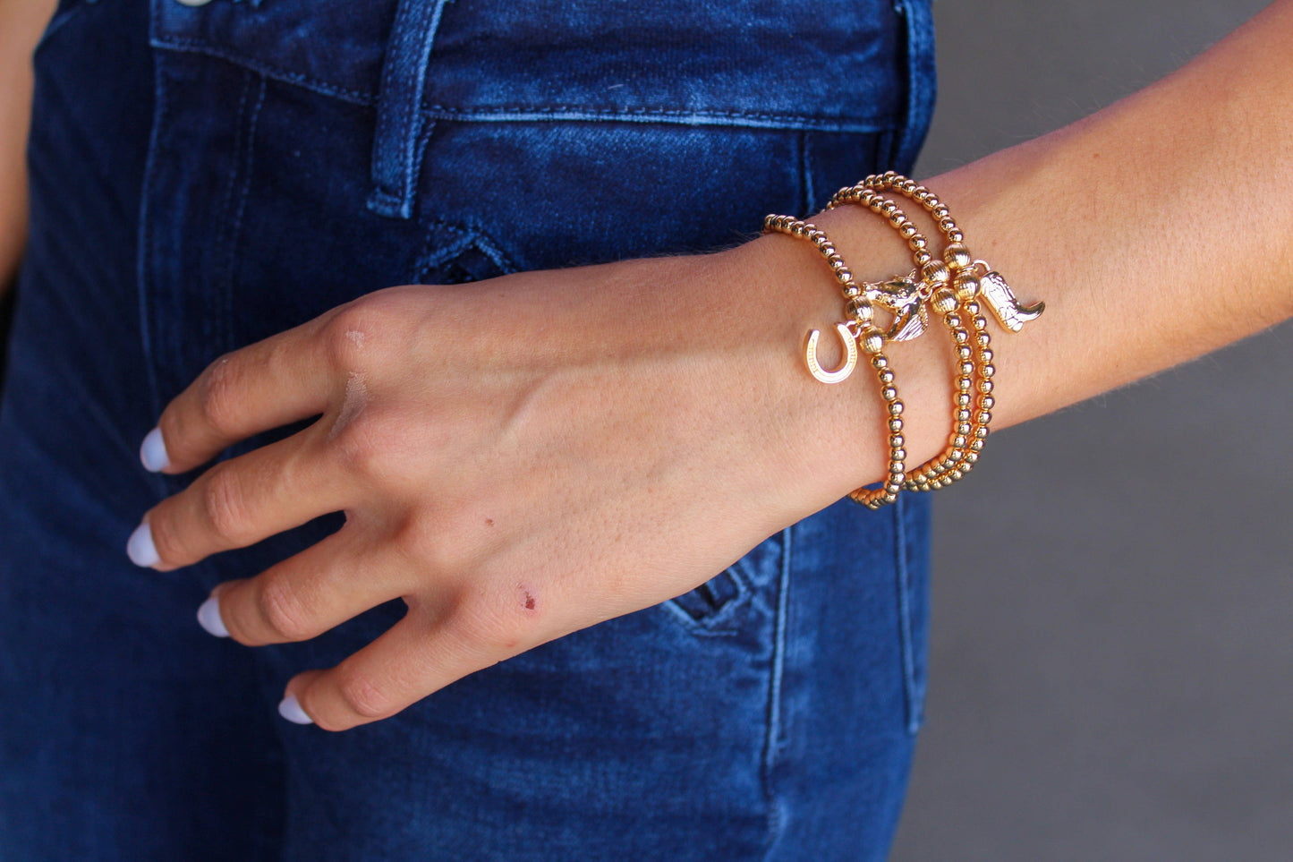 3pc Dainty Bracelets w/ Horseshoe, Boot & Horse Head Charms