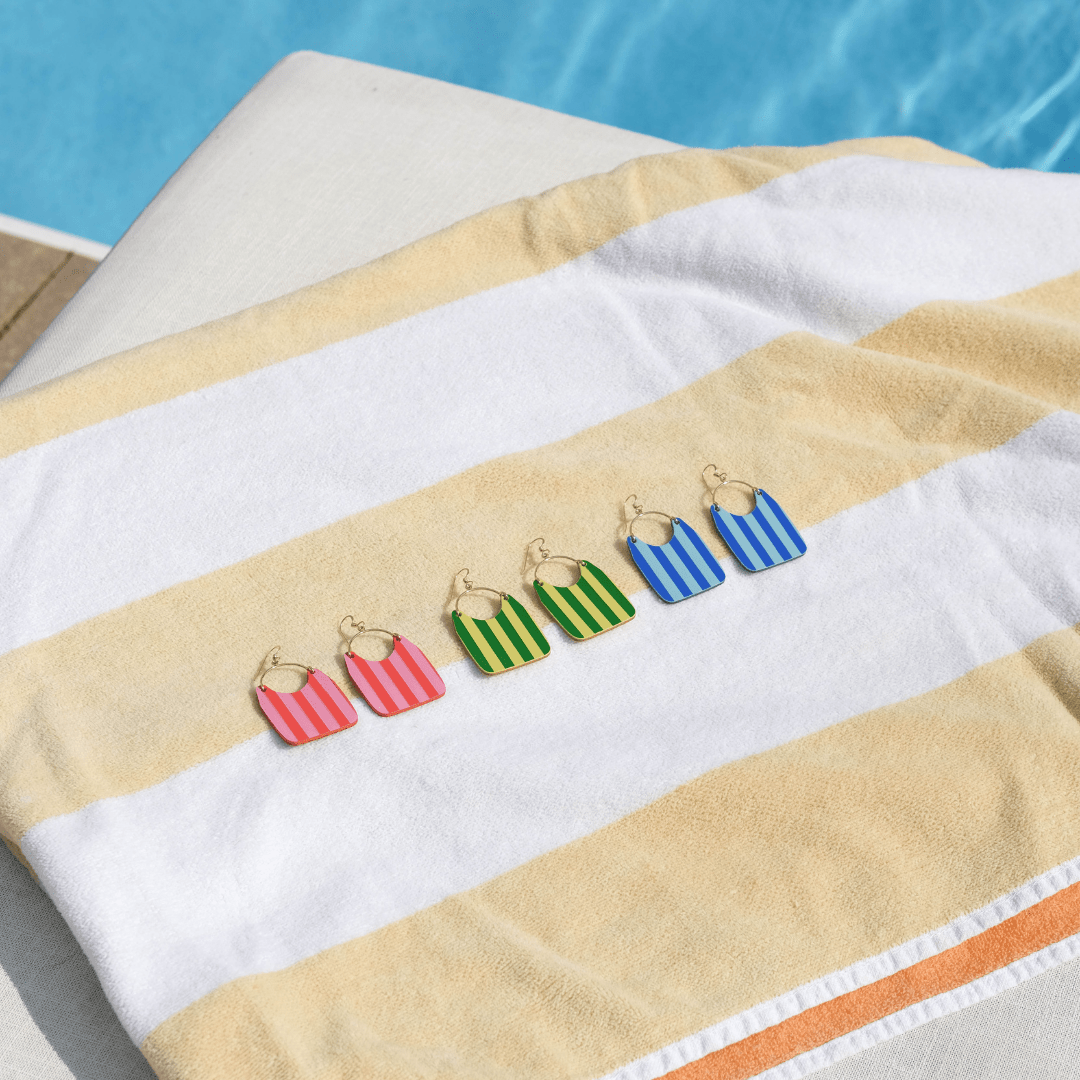 Hula Stripe Charlie Leather Statement Earrings: Silver