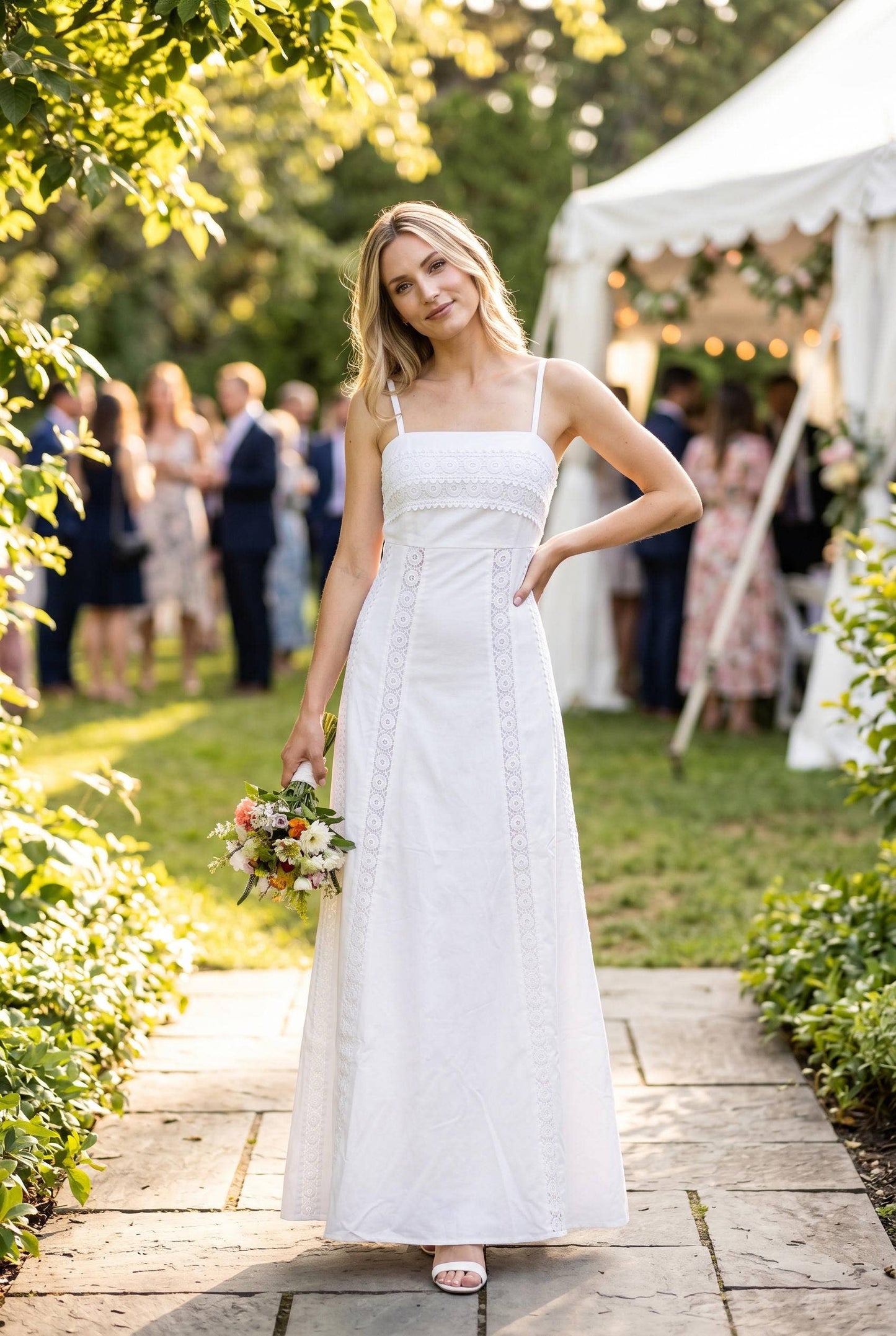 Lace Trim Panel Maxi Dress