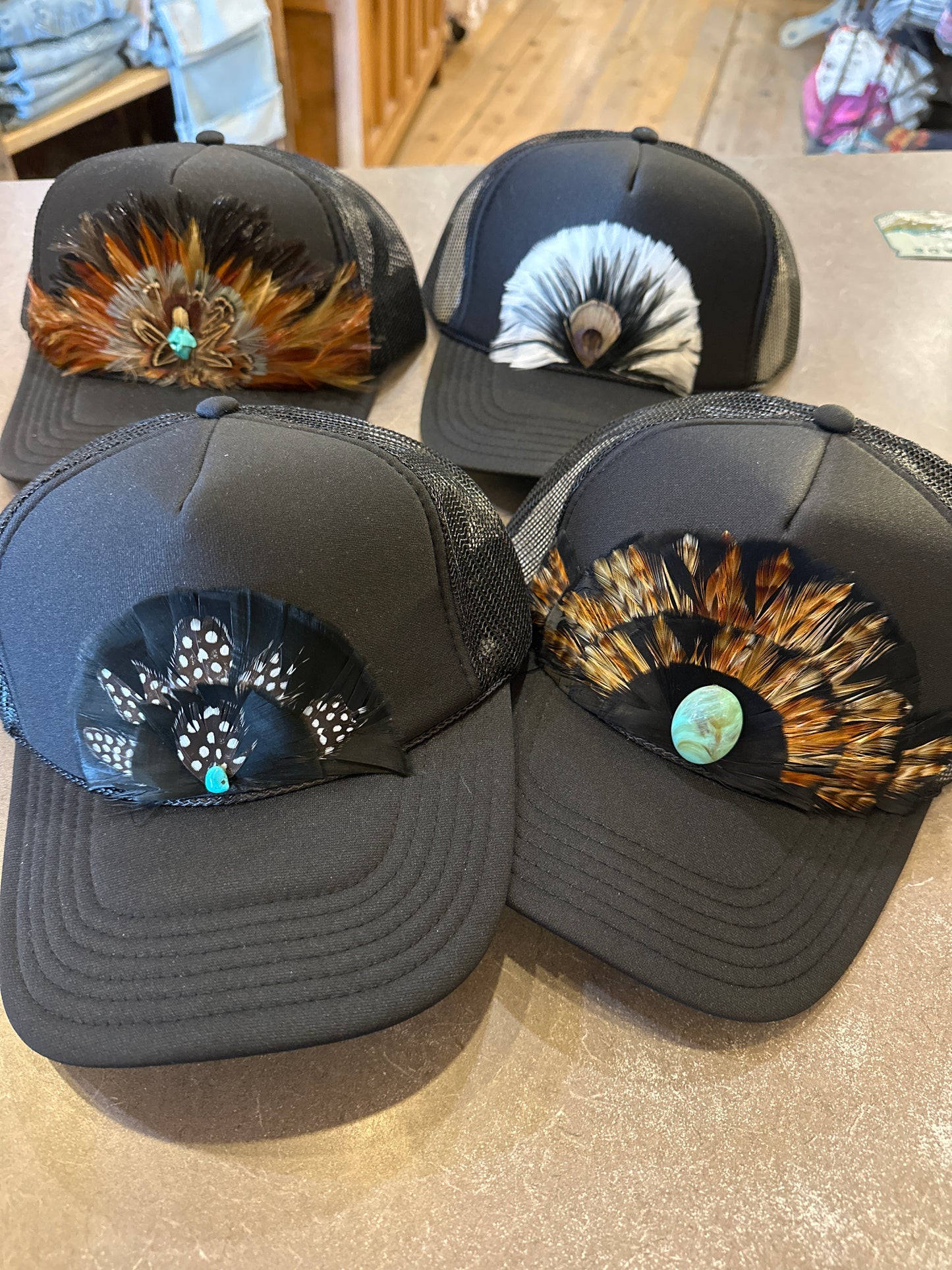 Handmade Feather Trucker Hats