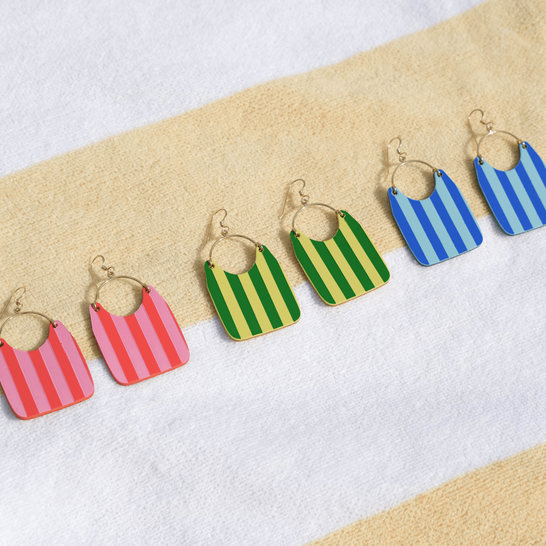 Hula Stripe Charlie Leather Statement Earrings: Silver