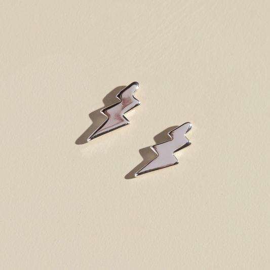 Silver Lightning Bolt Studs: One Size
