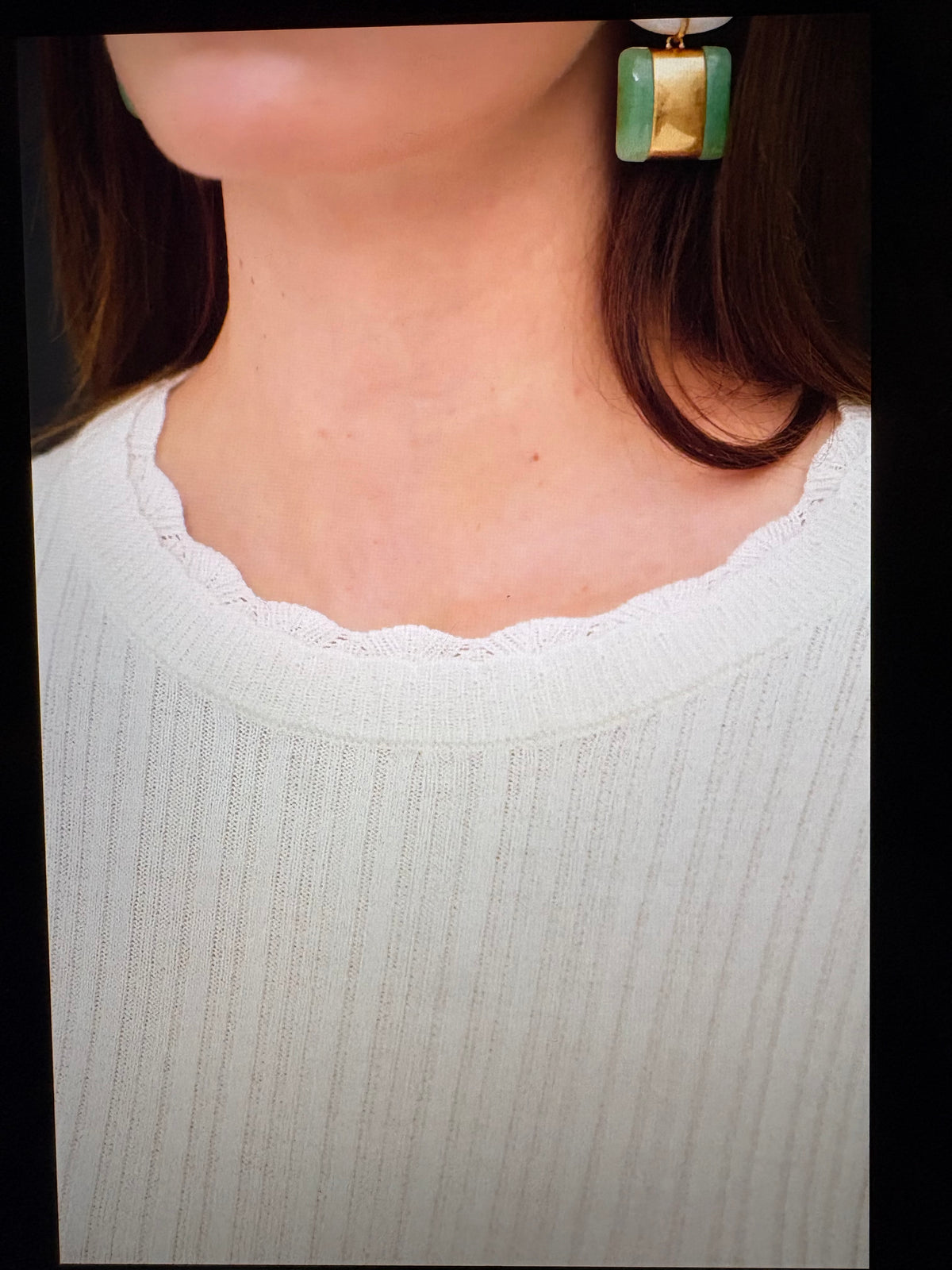 Ivory Scalloped Edge Ribbed Sweater