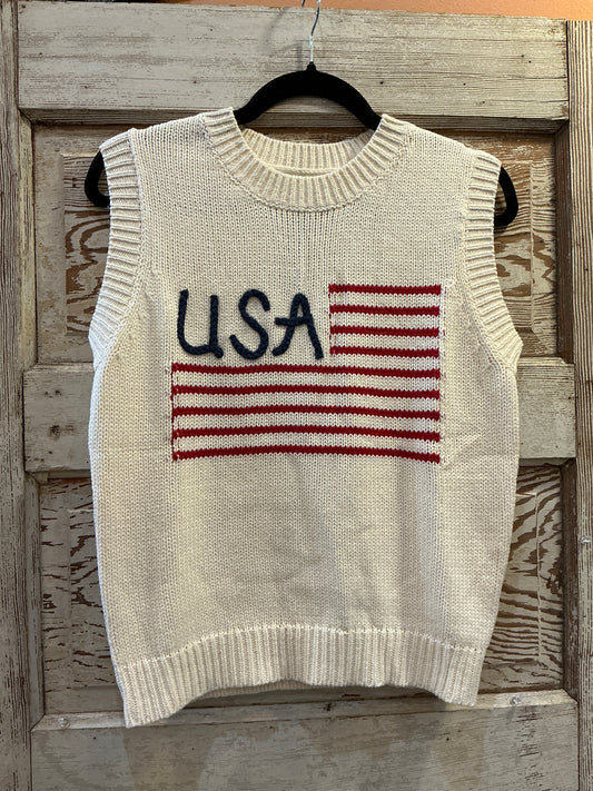 American Flag Cream Sweater Top