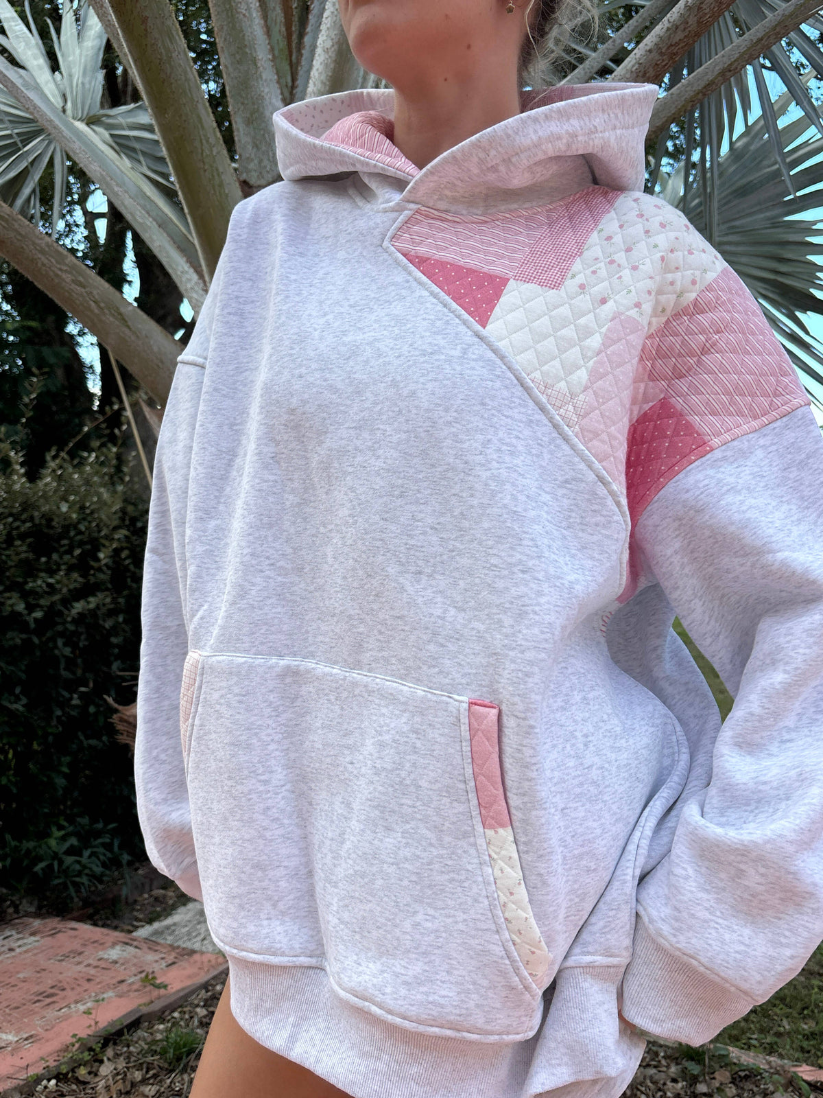Pearl Grey Margo Quilted Patchwork Hoodie