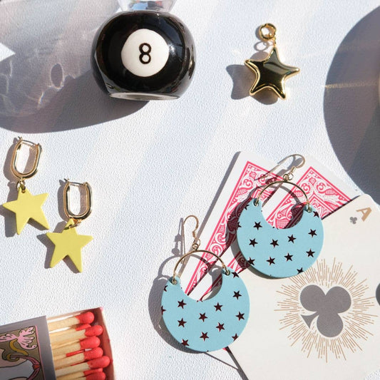 Teal Lagoon Star Nina Leather Hoop Earrings: Gold
