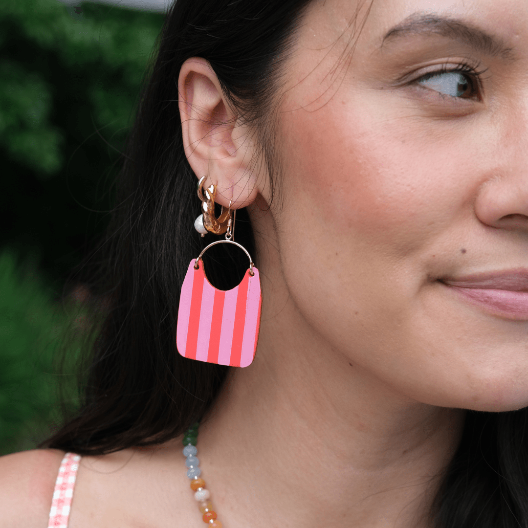 Hula Stripe Charlie Leather Statement Earrings: Silver