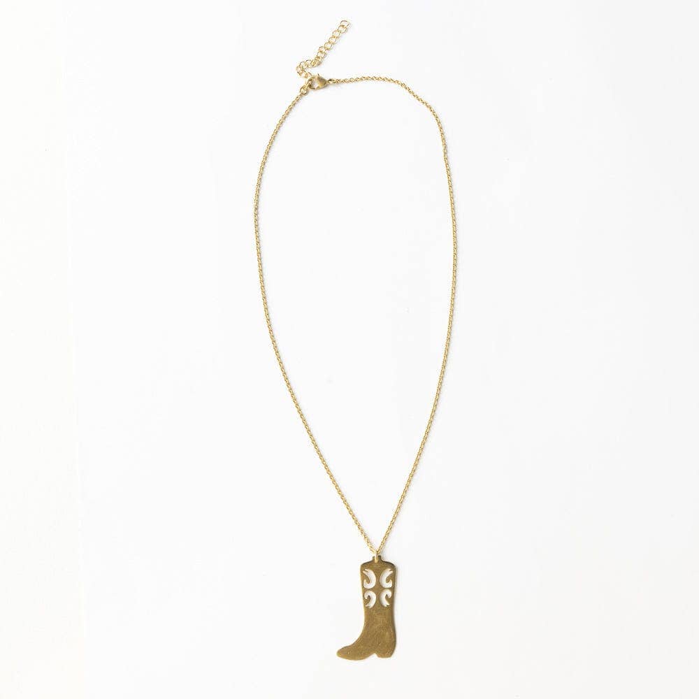 Lacey Boot Pendant Necklace Brass
