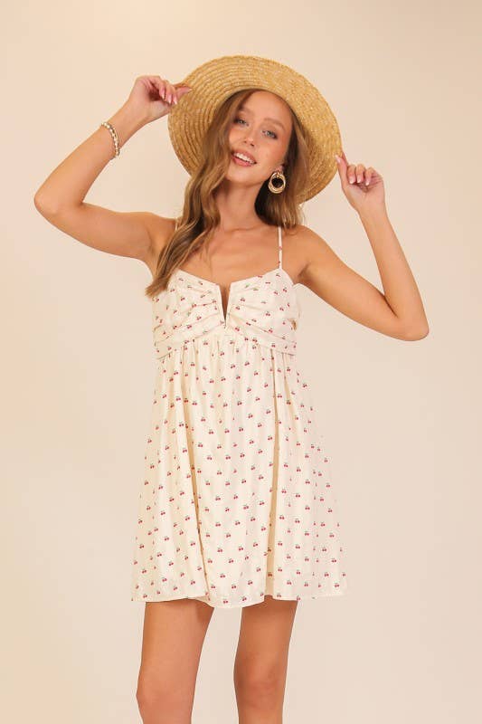 Cherry Print Babydoll Mini Dress