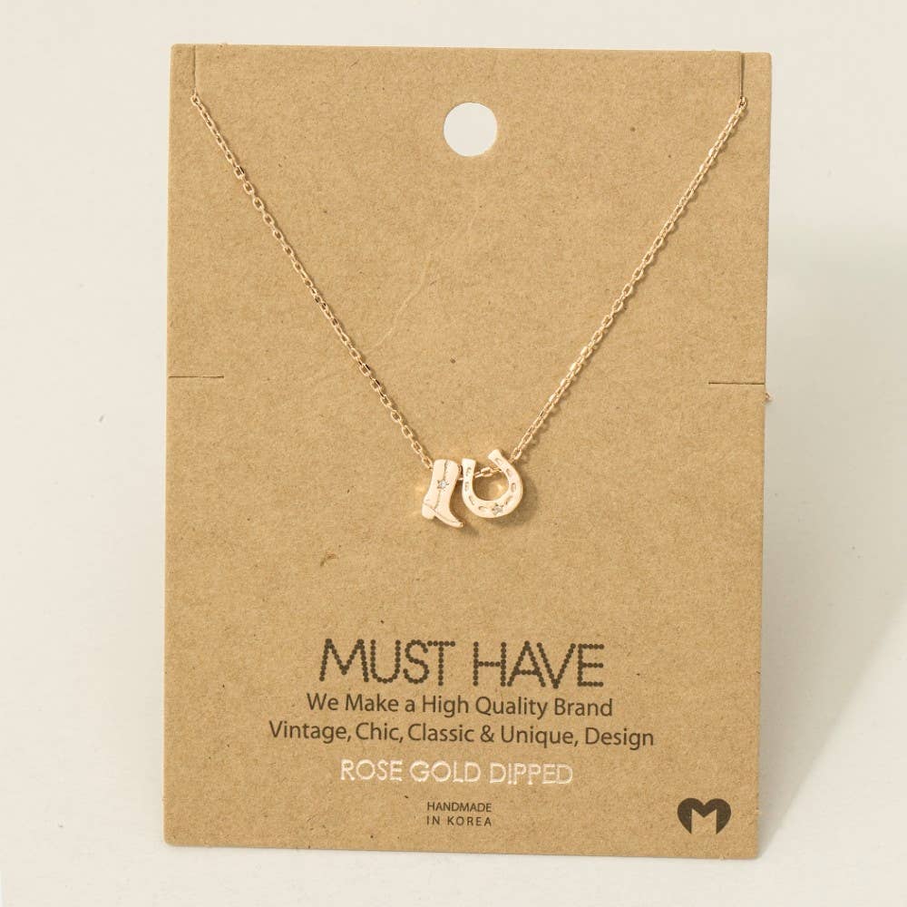Cowboy Boots Horse Shoe Necklace