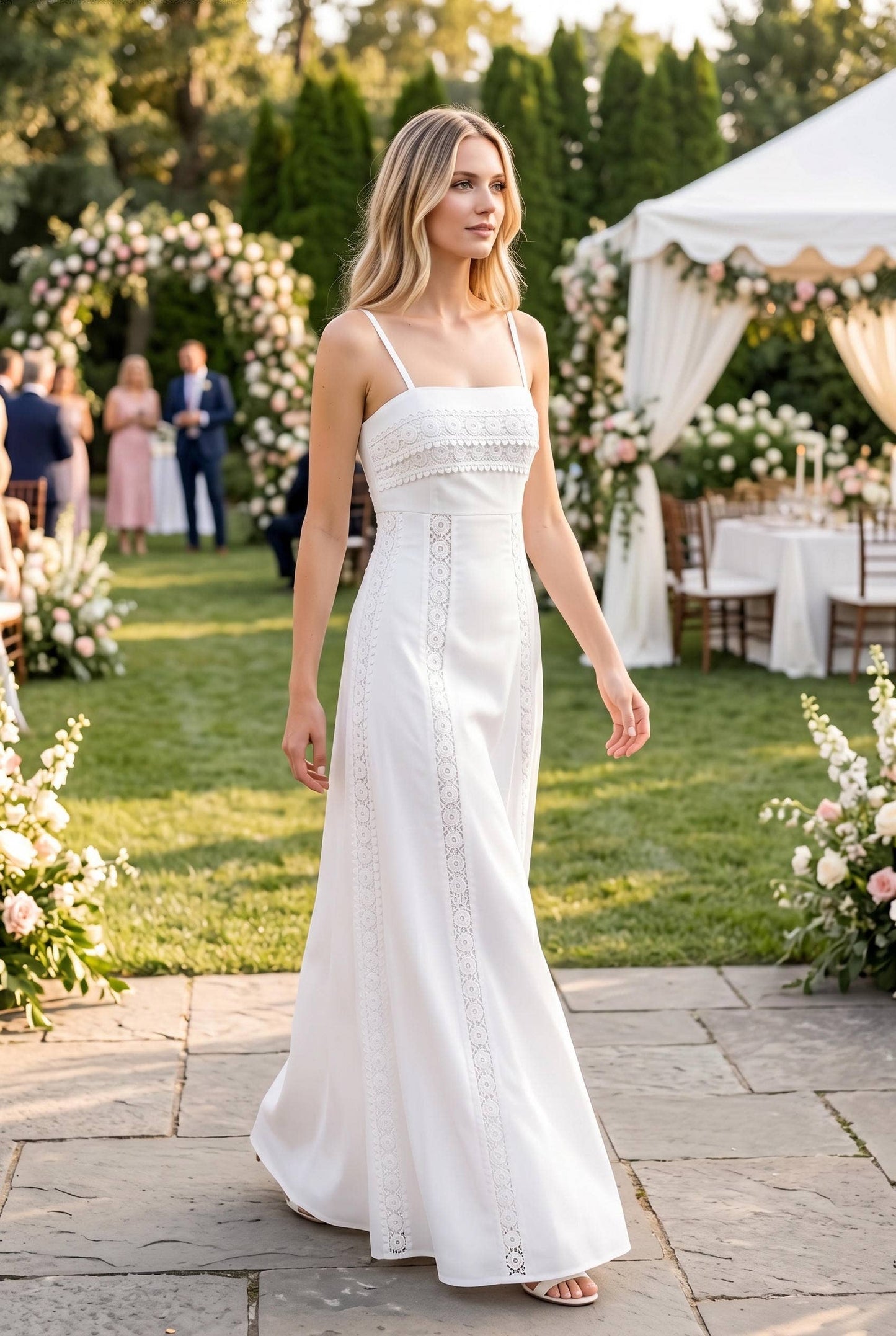 Lace Trim Panel Maxi Dress