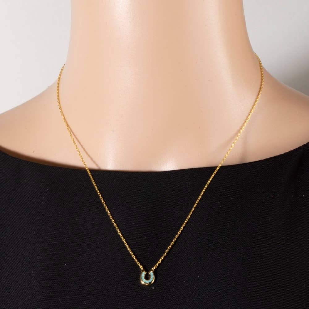 Rose Gold Cz Horseshoe Necklace