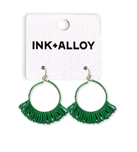 Kendra Fringe Hoop Seed Bead Earring Kelly Green