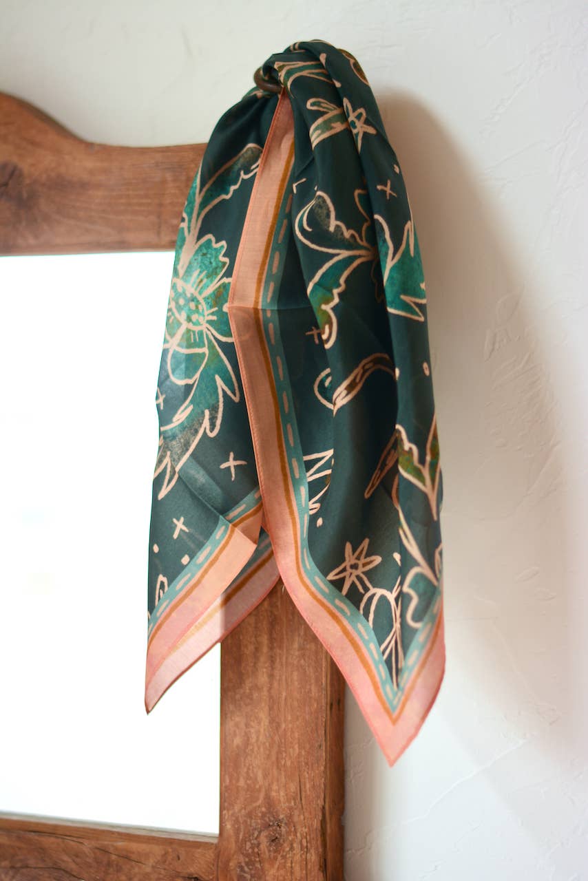 Western Silk Wild Rag Spurs and Floral Turquoise Scarf