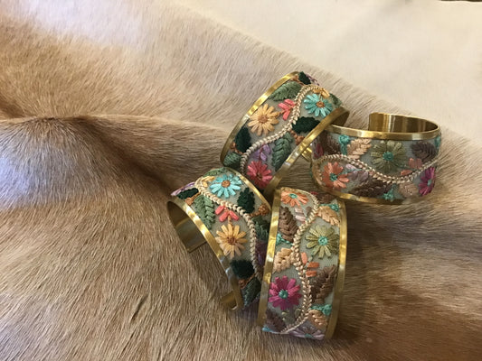 Floral Embroidery Cuff with Gold Accent