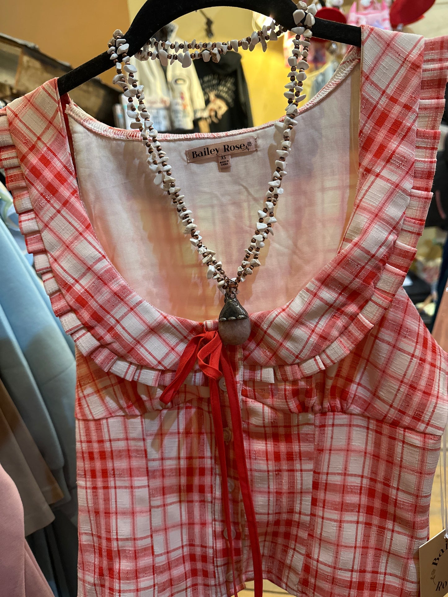 Red and pink button front tank
