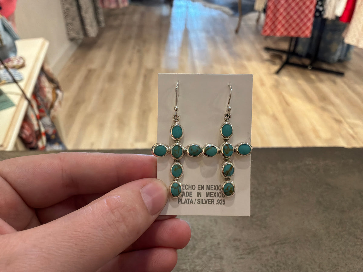 Silver & Turquoise Cross Earrings