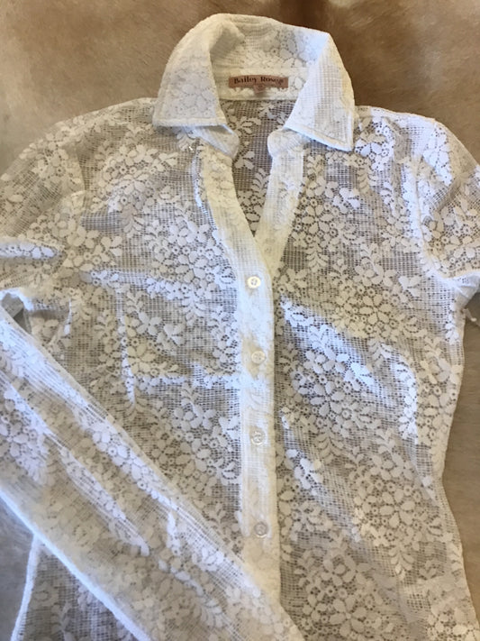 Floral Mesh Button up Blouse
