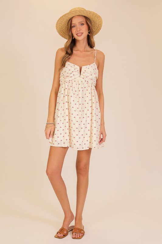Cherry Print Babydoll Mini Dress