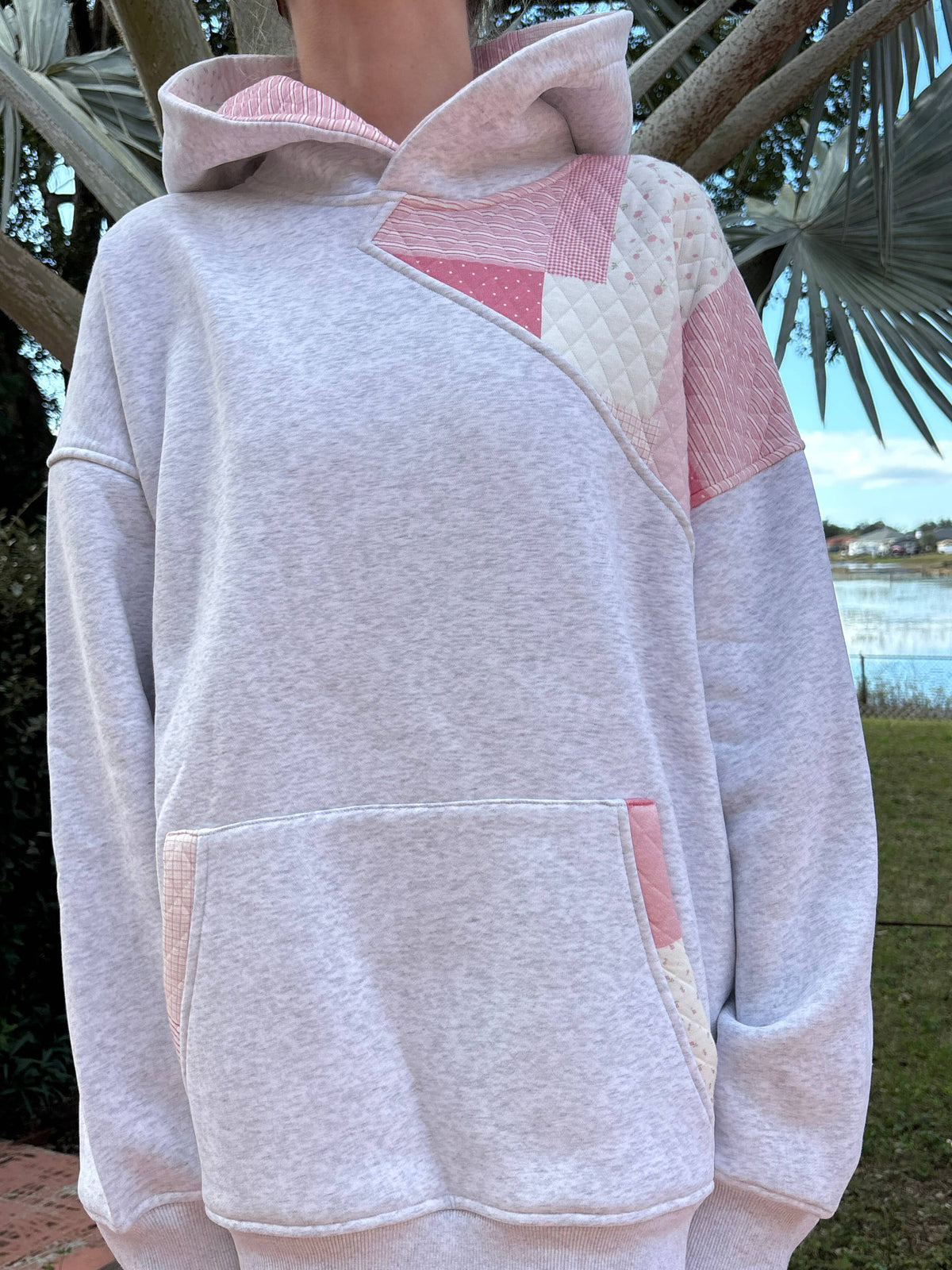 Pearl Grey Margo Quilted Patchwork Hoodie