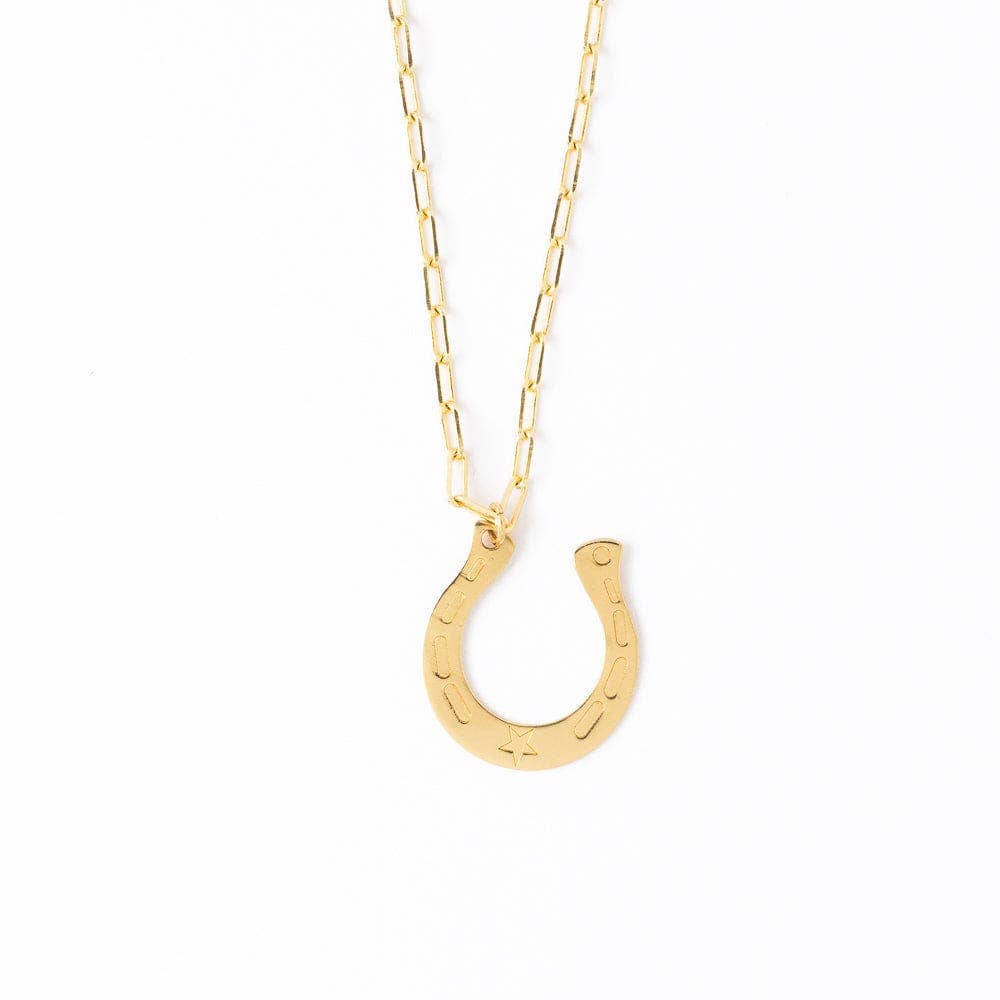 Madison Large Horseshoe Pendant Necklace Brass