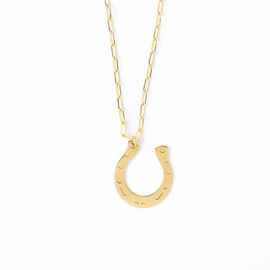 Madison Large Horseshoe Pendant Necklace Brass