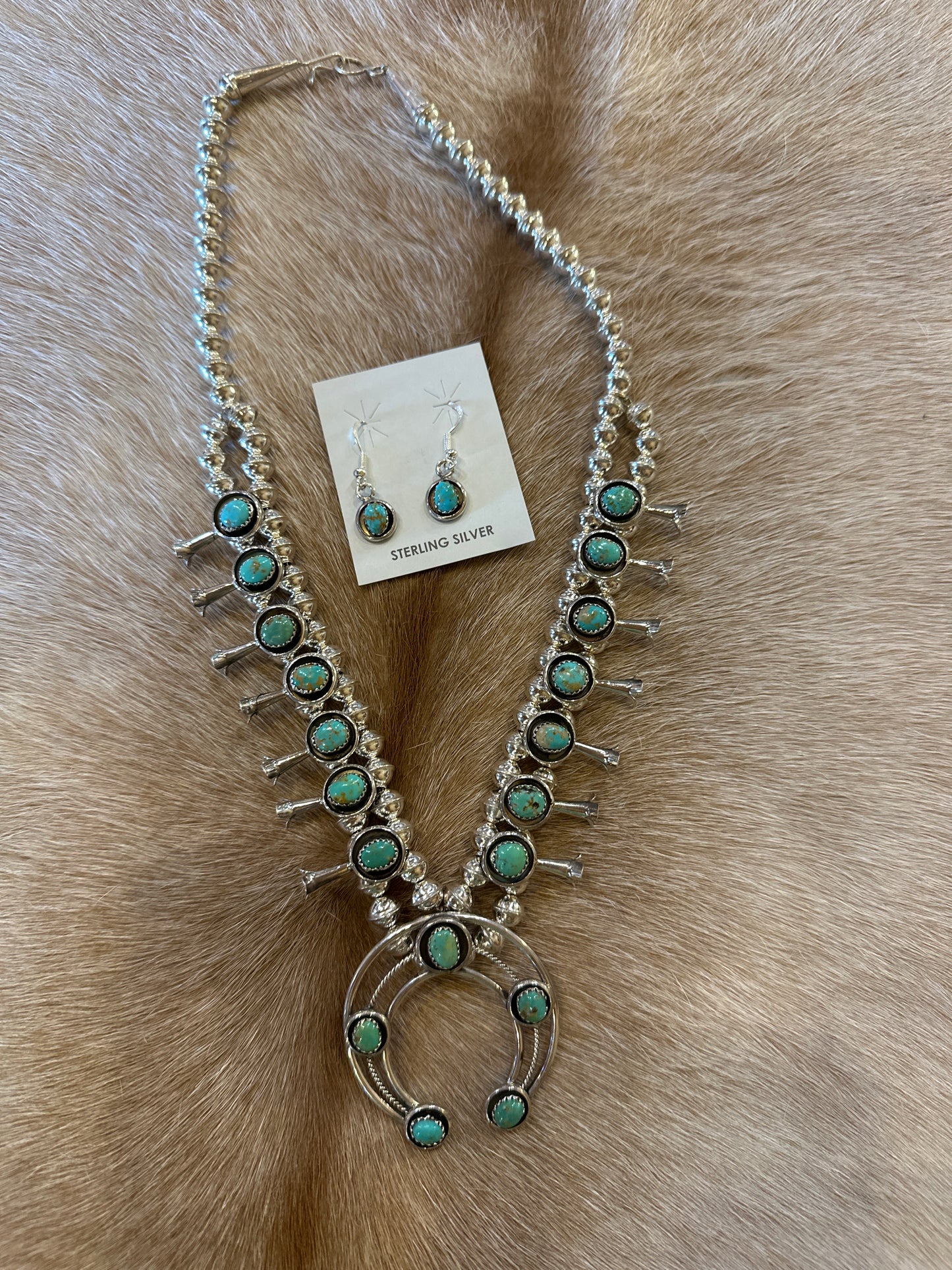 Navajo Kingman Turq Squash Blossom Set